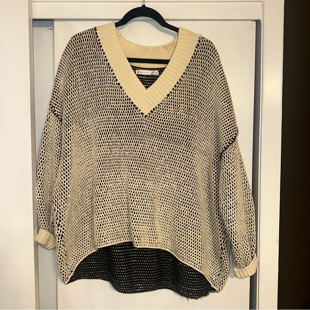 Altar'd State V-Neck Sweater - Cream and Black